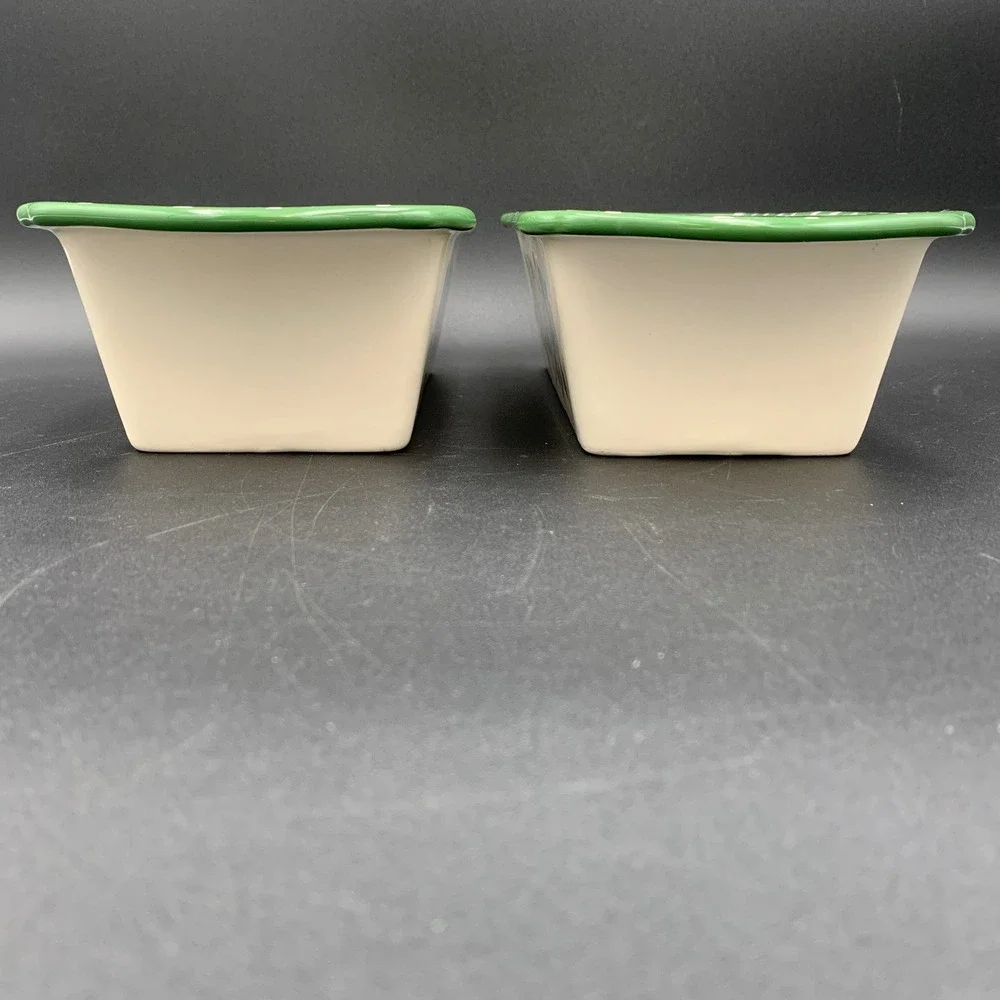 Pioneer Woman Rose Shadow Loaf Pan Set of 2 Stoneware Green Polka Dot Floral